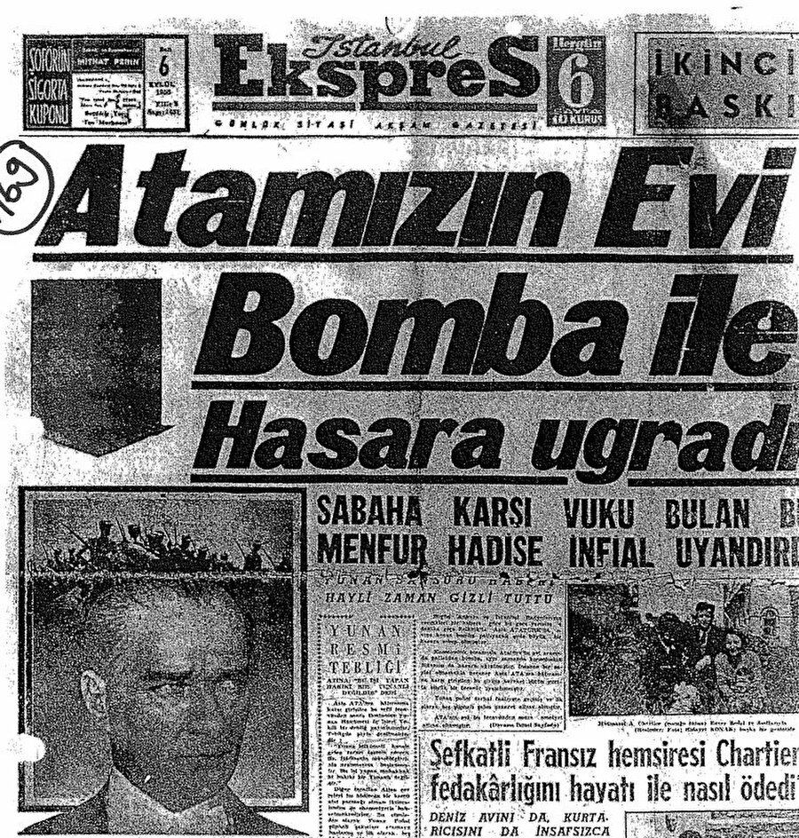 » Olay yaratan 2. baskı: Atatürk Müzesi’ne saldırı haberini manşetten vererek olayların fitilini ateşleyen 6 Eylül 1955 tarihli İstanbul Ekspres gazetesinin 2. baskısı… 
