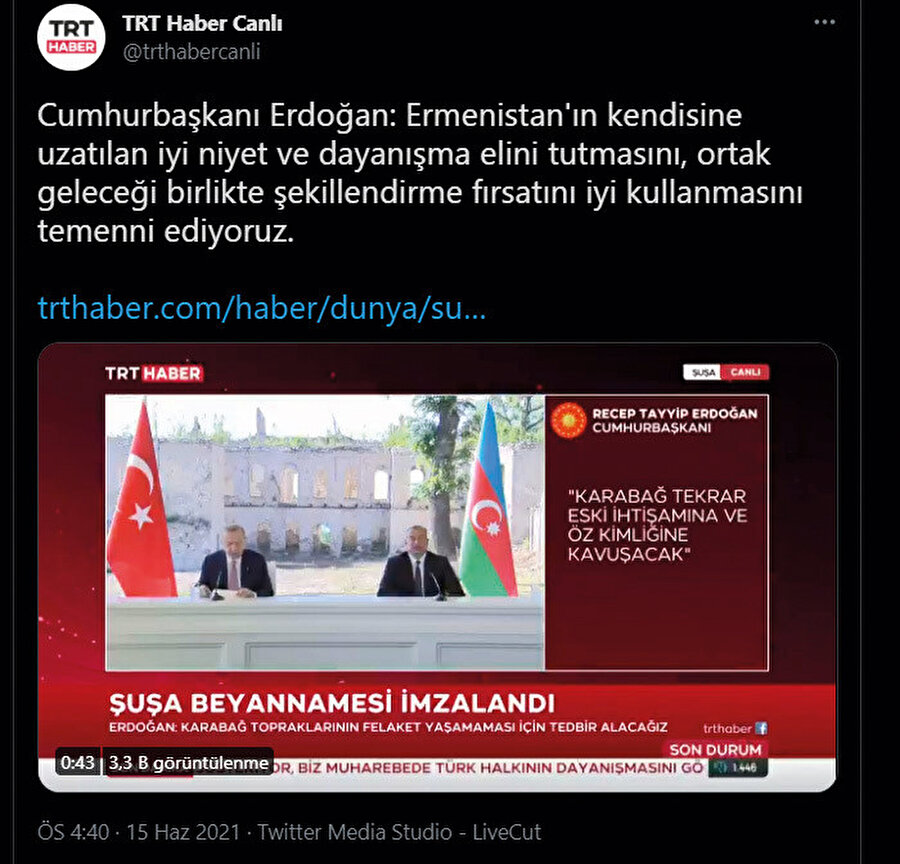  Azerbaycan, Ermenistan'ın 30 yıl süren saldırısına son verilmesi, işgal edilmiş toprakların kurtarılmasında Türkiye'nin desteğine yüksek değer vermektedir.