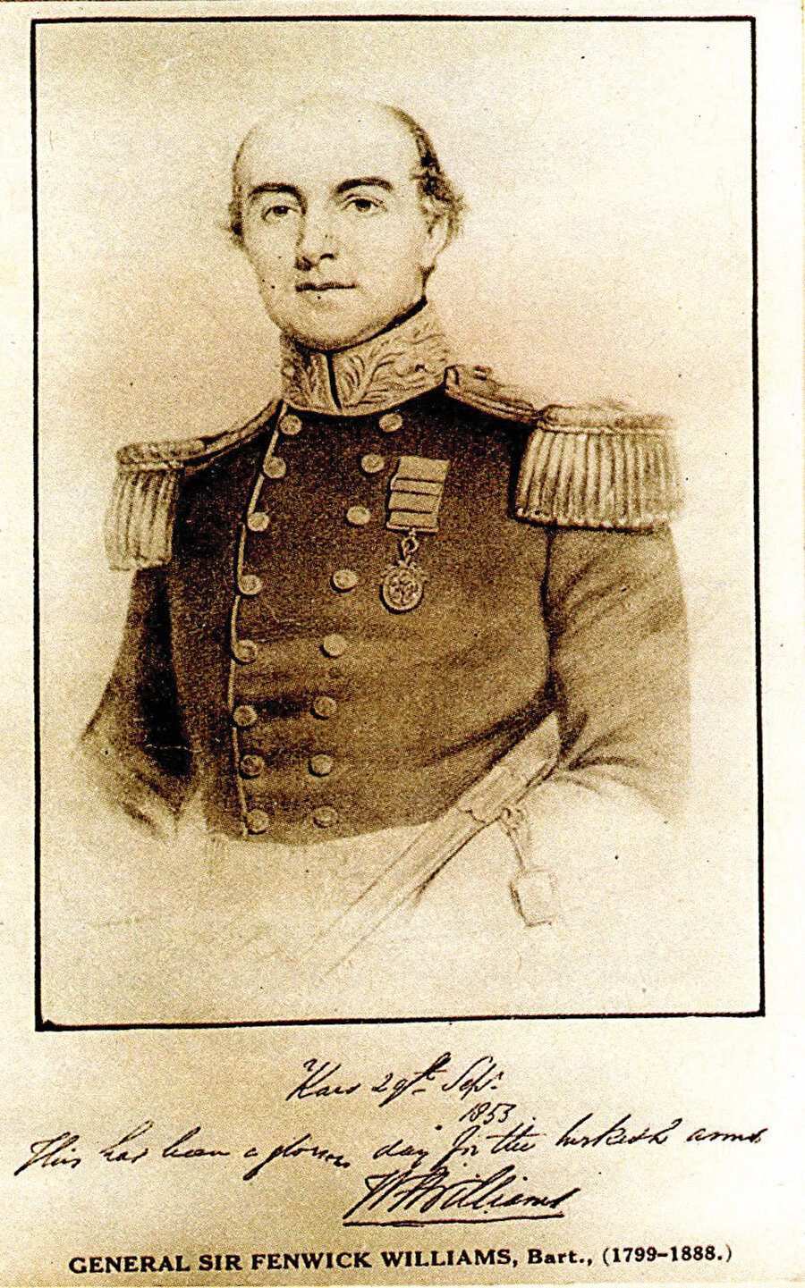 » Abdülmecid onu altın bir kılıçla ödüllendirdi: Kırım Savaşı’nda Osmanlı’nın müttefiki olan İngiltere’nin gözlemci subayı General Sir Fenwick Williams’a (1800-1883) dönemin İngiltere Kraliçesi Victoria tarafından ‘Kars Baroneti’ unvanı verilir. Sultan Abdülmecid ise kendisine mücevherlerle süslü altın kılıç ve mecidiye madalyaları sunar.