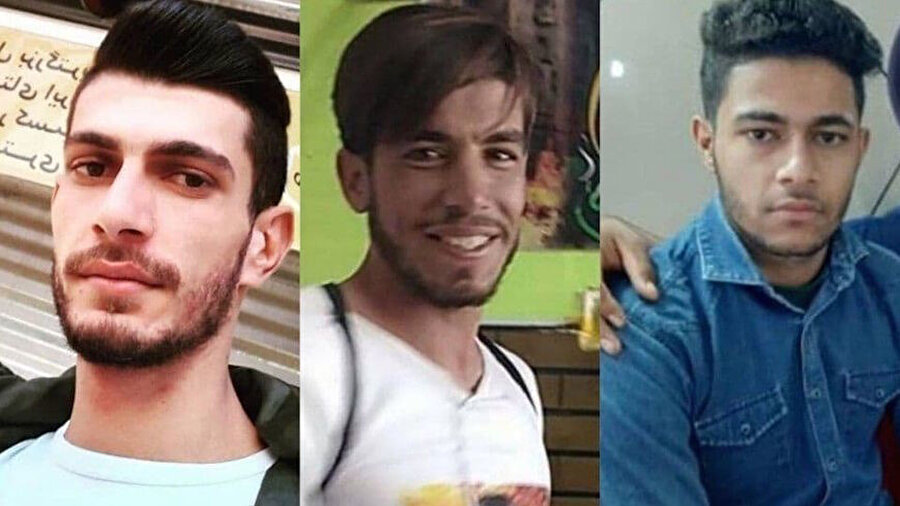 Huzistan'daki su krizine karşı düzenlenen gösteriler sırasında öldürülen üç sivil protestocu, soldan sağa görülüyor: Ahvaz'da öldürülen Ali Mazrayeh, Şadgan'da öldürülen Mustafa Nemavi ve Kut Abdullah'ta öldürülen Kasım Huzeyri.