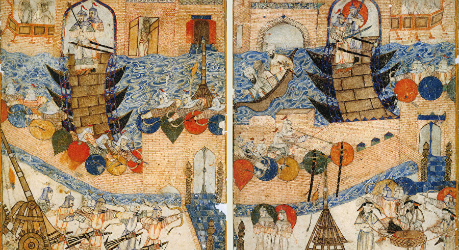 1258'de Bağdat'ın yağmalanması. Reşidüddin Fazlullah'ın Câmiʿu’t-tevârîh’inde yer alan bir minyatür. 
