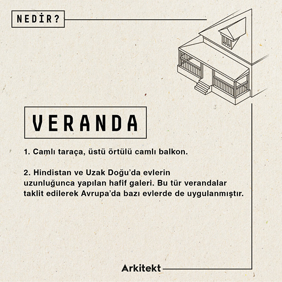 Mimarlık sözlüğünde 'veranda'