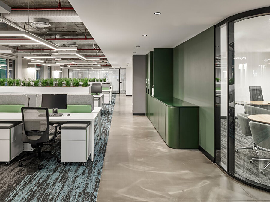 Kullanıcıların ferah bir alanda ve yeşillikler içinde çalışabilecekleri bir ofis ortamı tasarlanıyor.
