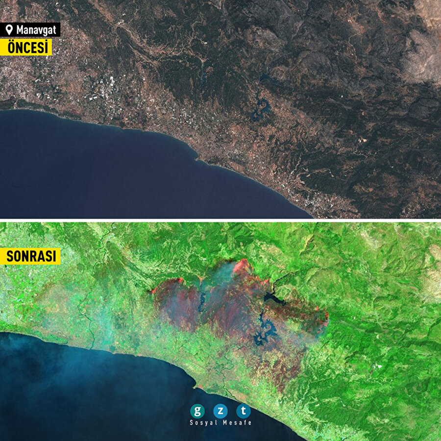 Orman yangınları uydudan böyle görüntülendi