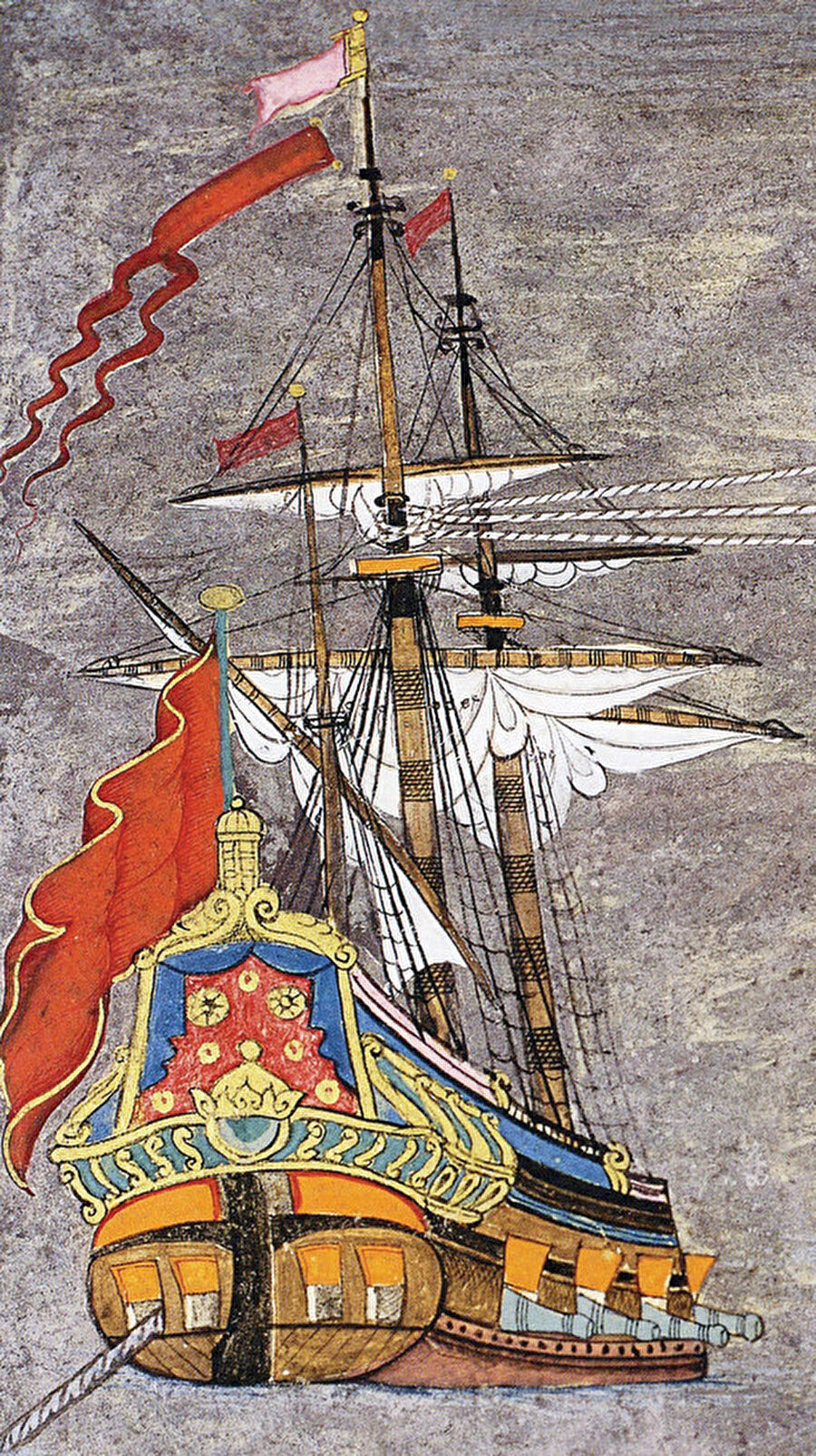 » Kalyon: 16. yüzyılın başlarından 17. yüzyılın ortalarına kadar daha çok nakliyede kullanılmış, nihayet Girit seferinin başladığı sıralarda tekâmül etmiş üç direkli savaş gemisidir. 