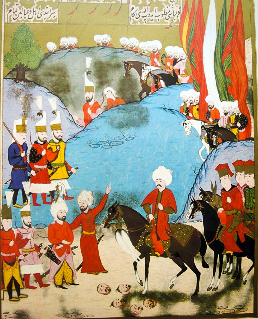 Yavuz Sultan Selim’in Çaldıran seferinden dönüşünü tasvir eden bir minyatür (Hünernâme).