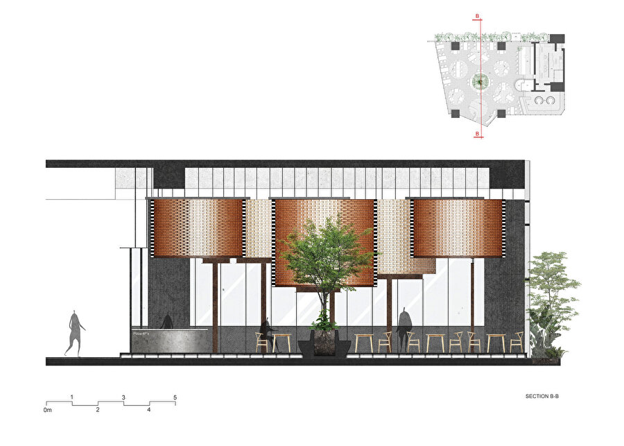 Silindirlerin yerleşimini gösteren kesit.