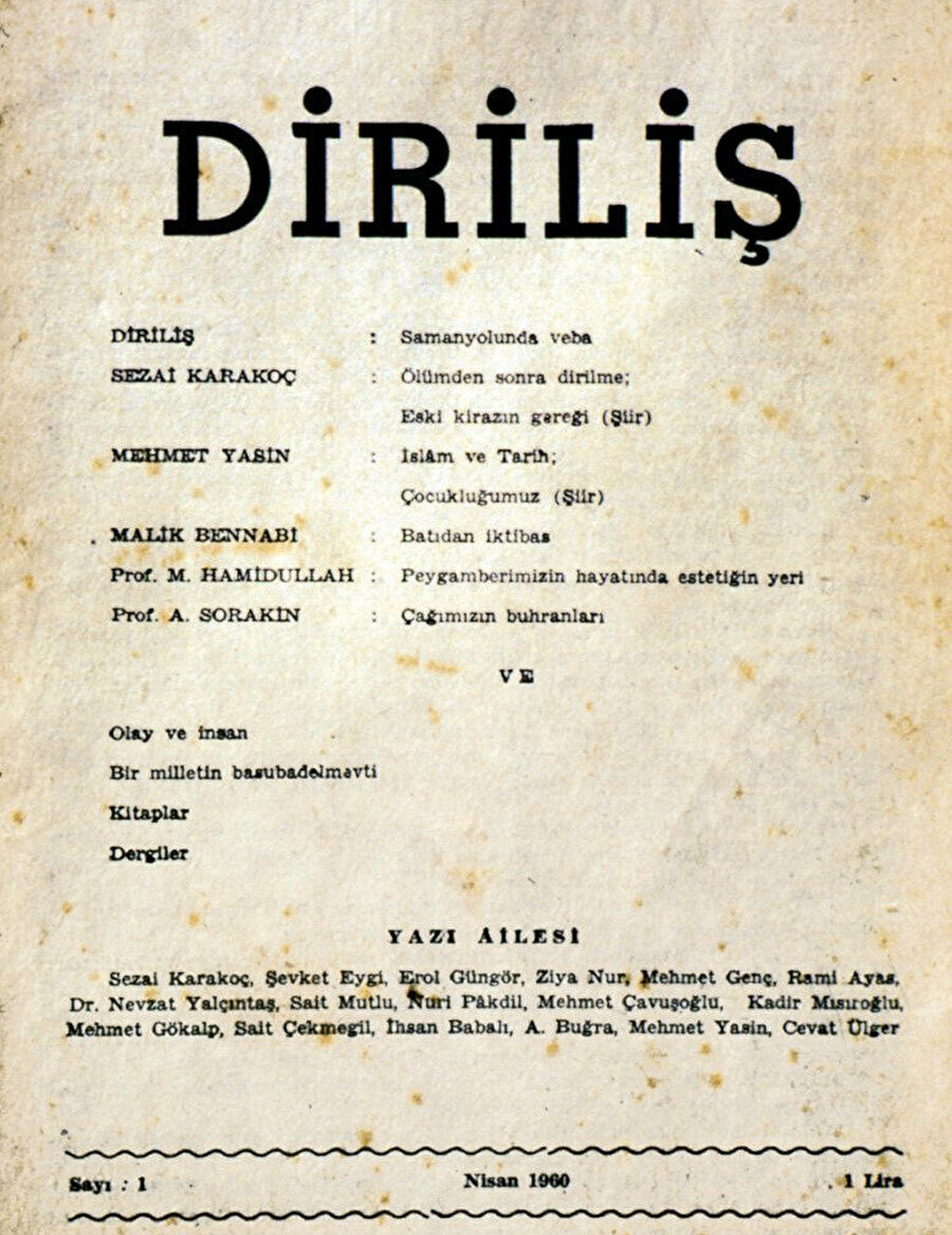 Diriliş dergisi, 1960 Nisan sayısı.