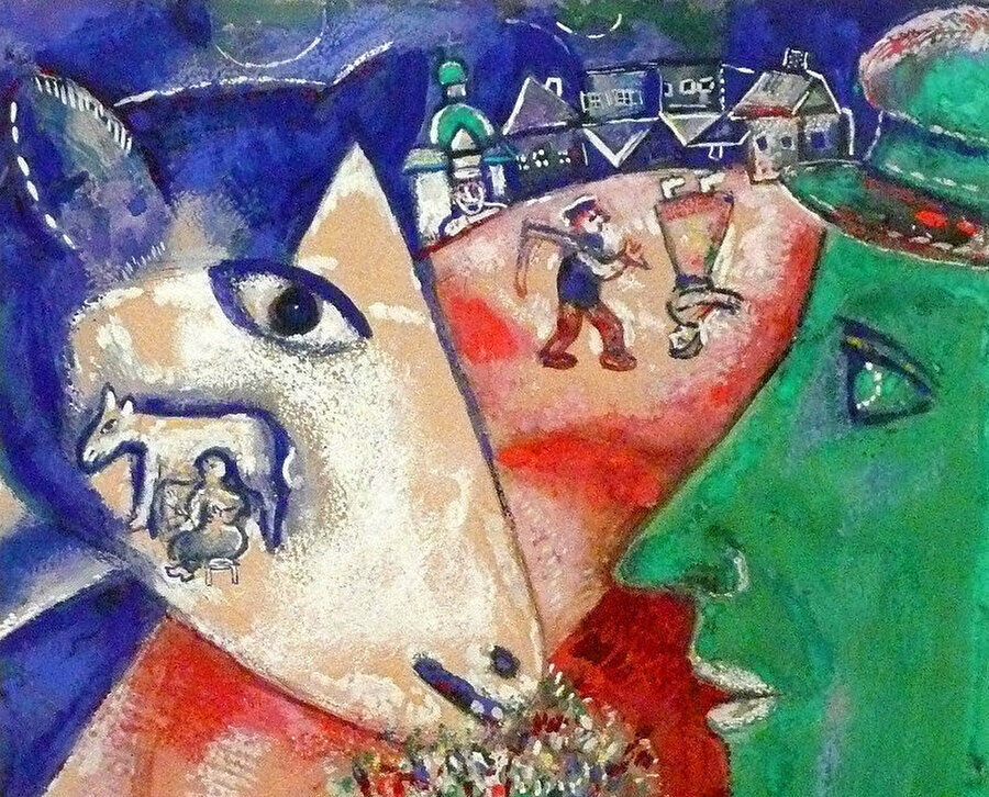 Kendisinden başka sığınılacak yer kalmayan eşeğin gözü ise Chagall’ın “I and The Village” isimli, Paris’te tamamladığı eserinde yer alıyor.