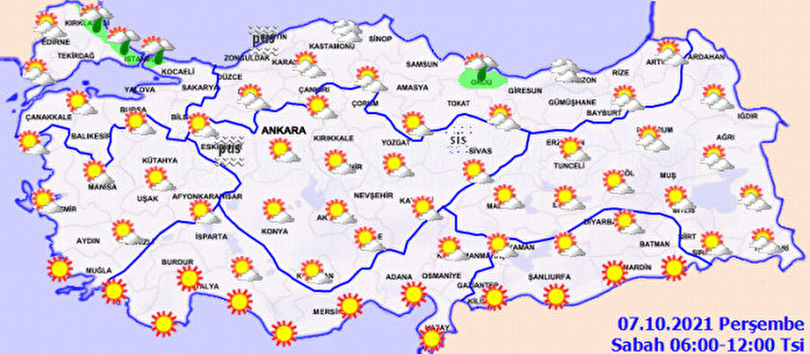 Meteoroloji'nin paylaştığı hava durumu haritası