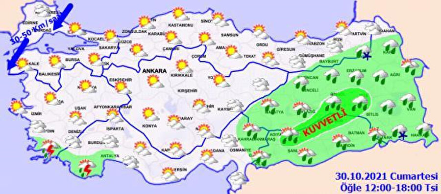 Meteoroloji'nin paylaştığı hava durumu haritası