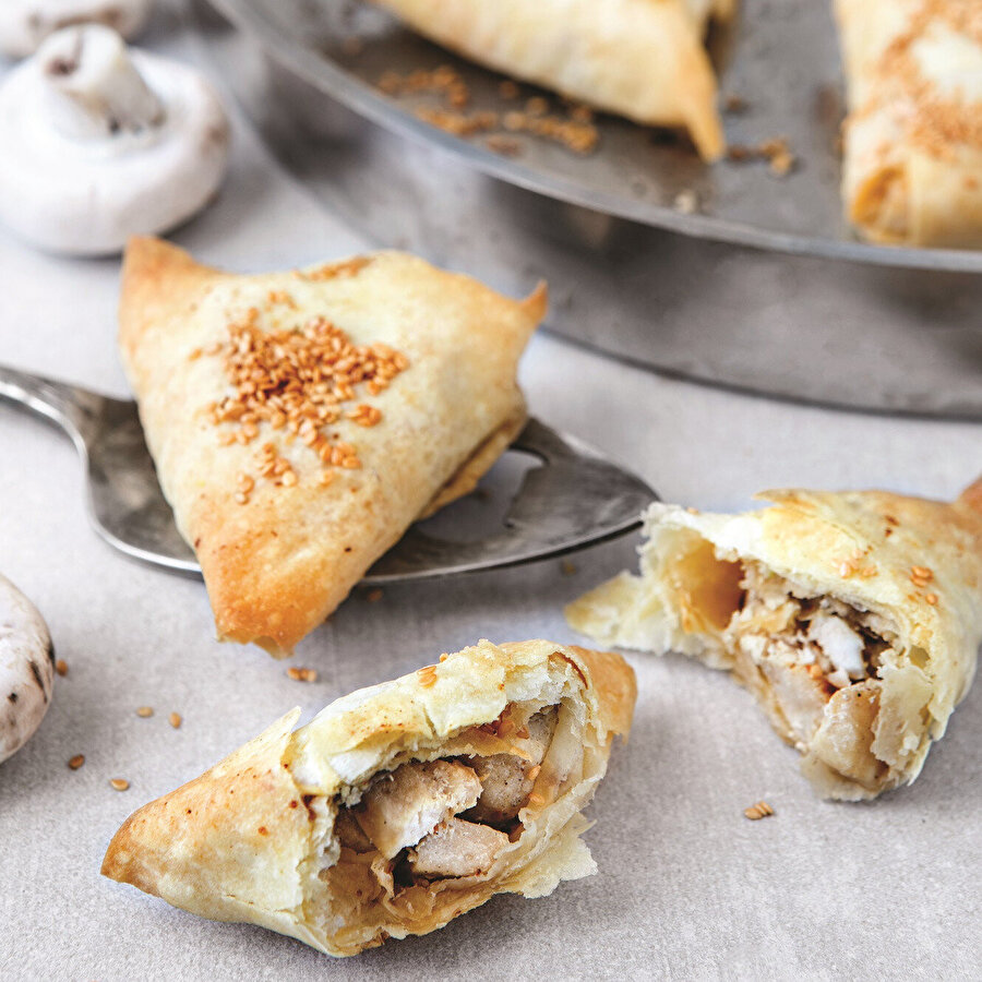 Tavuklu mantarlı börek