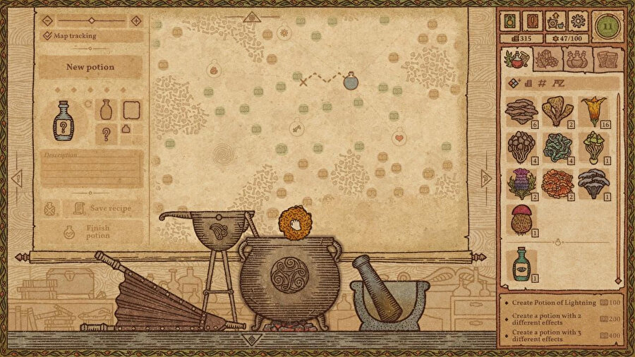 Keşfe açık simya haritası oyunun en ilgi çekici yeri.