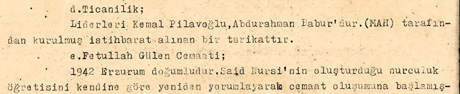 Sıkıyönetim Komutanlığı “Teokratik Devleti Savunan Örgütler-Yapılanmalar Raporu” Ticânîlik bölümü.