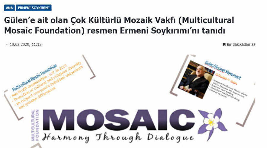 Terörist başı Gülen'e ait Çok Kültürlü Mozaik Vakfı. 