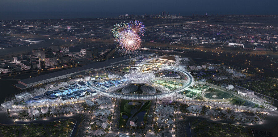 Expo Dubai 2020’den akşam görünümü. 