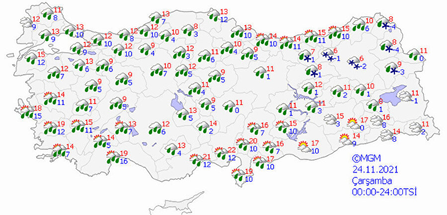 Çarşamba günü hava tahmin haritası