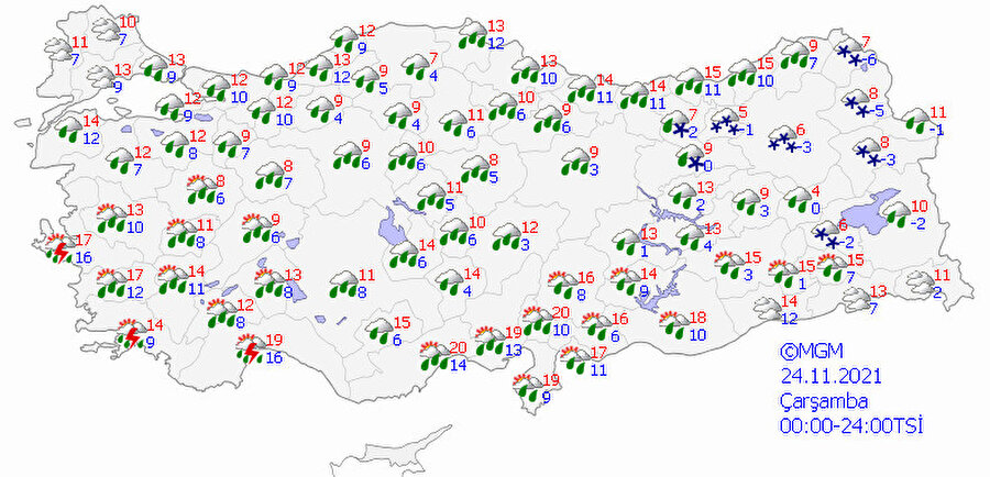 Meteoroloji'nin paylaştığı hava durumu haritası