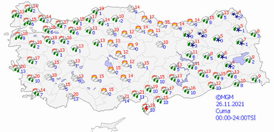 Meteoroloji'nin paylaştığı hava durumu haritası
