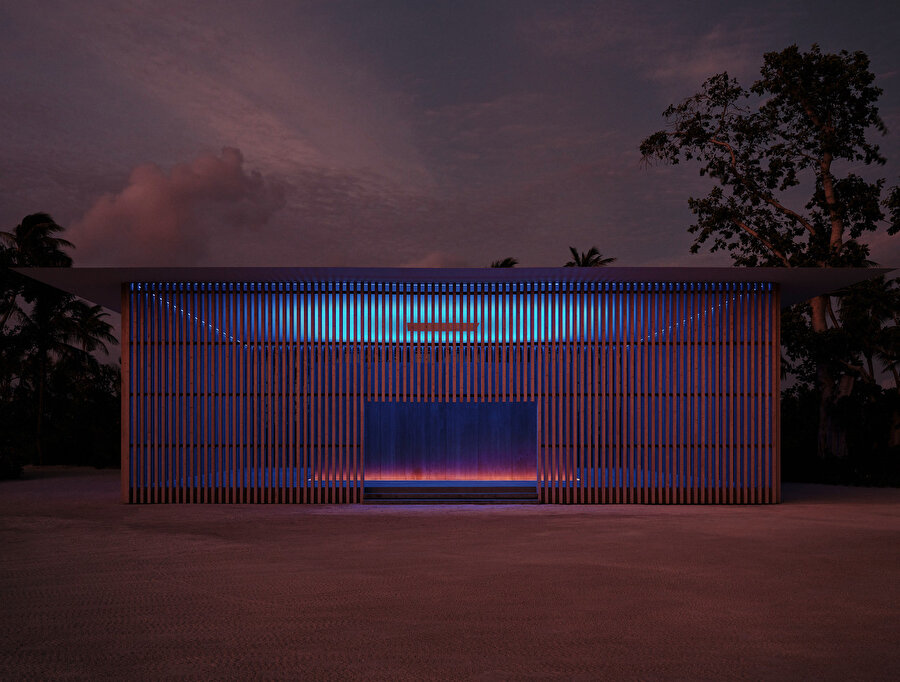 James Turrell'in Maldivler Fari Adaları'ndaki son enstalasyonu Skyspace Amarta Pavyonu. 