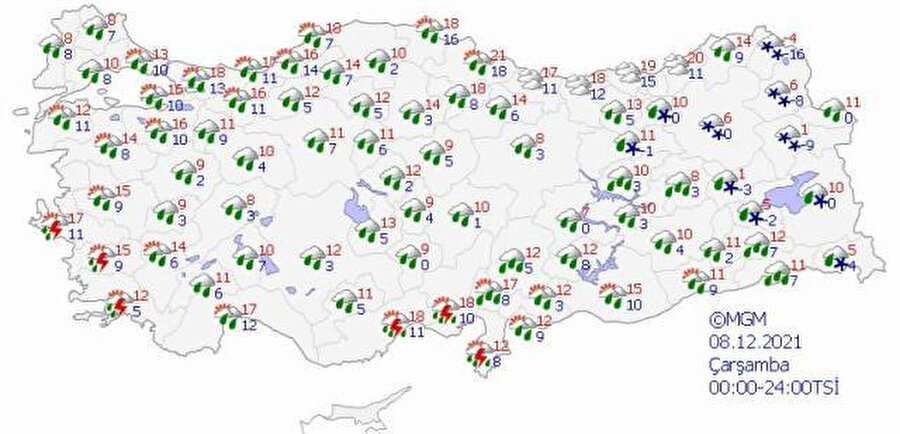 Meteoroloji'nin paylaştığı hava durumu haritası