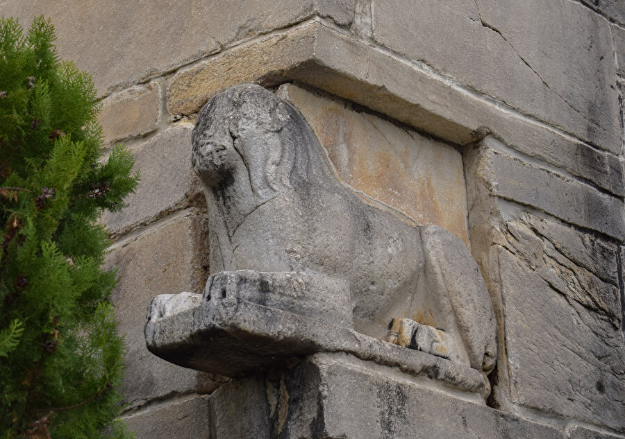 Aydınoğlu Mehmet Bey Camii’nin güneydoğu cephesinde bulunan aslan heykeli ( Fotoğraf: Merve Nur Türker)