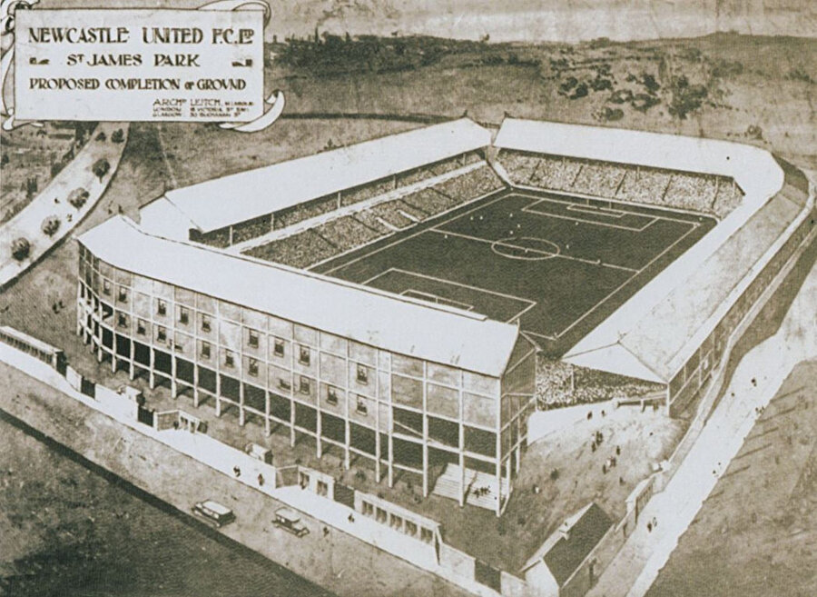 Newcastle stadyumu, St James Park için 1926 tarihli çizim.