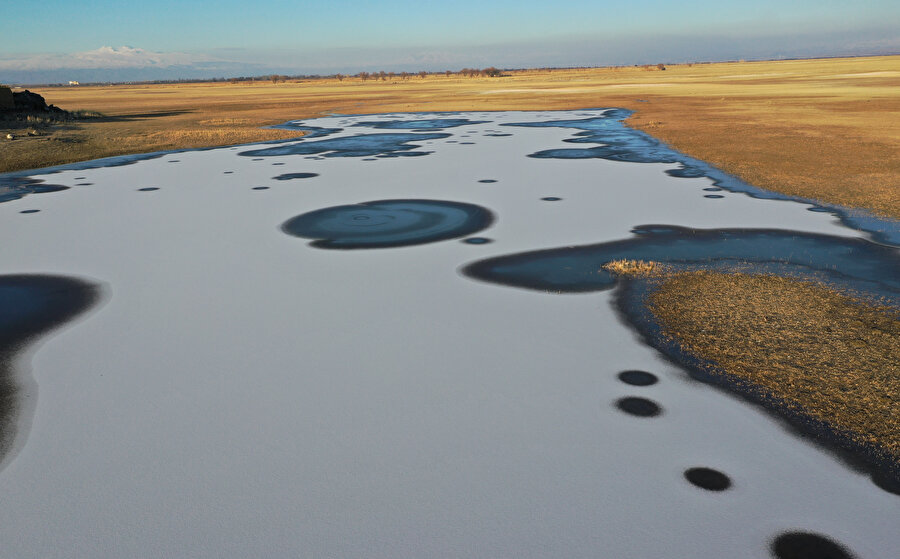 Sulak alanlar dondu: Ağrı Dağı Milli Parkından eşsiz görüntüler