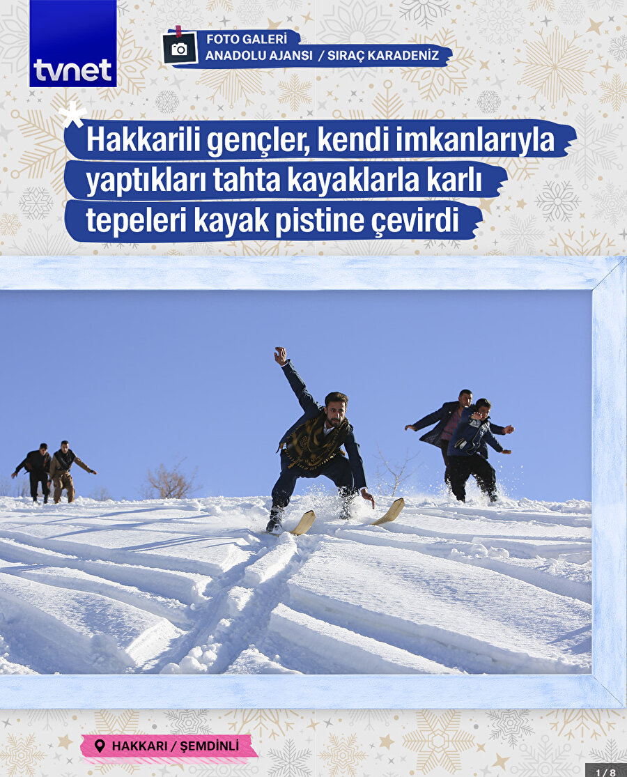 Hakkarili gençler karlı tepeleri kayak pistine çevirdi