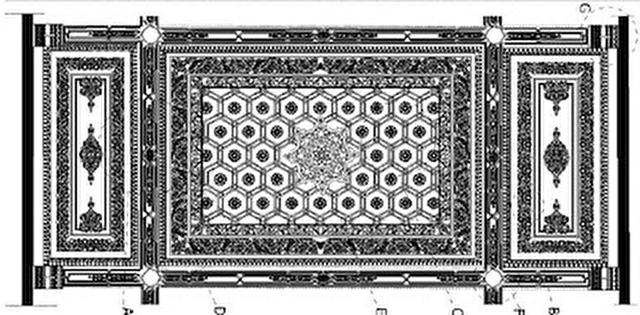 Konak Tiyatro Sahnesi Salonu Tavan Süsleme Detayı (Çizim: Oğuzhan Bozdağ)