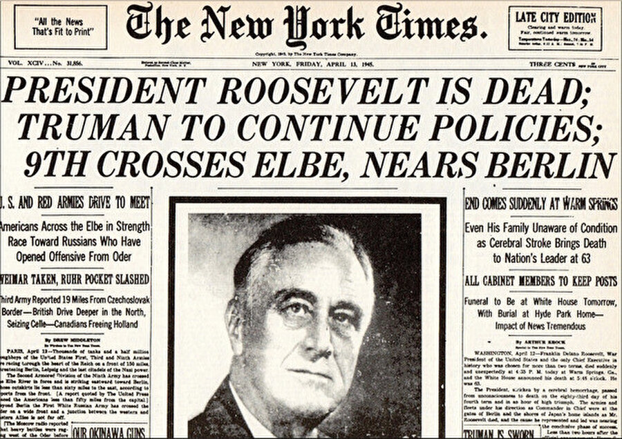 ABD Başkanı Roosevelt, Filistin’de bir Yahudi devletinin kurulmasına müsaade etmeyeceğini söz verdiği görüşmeden yalnızca 2 ay sonra aniden vefat etti.