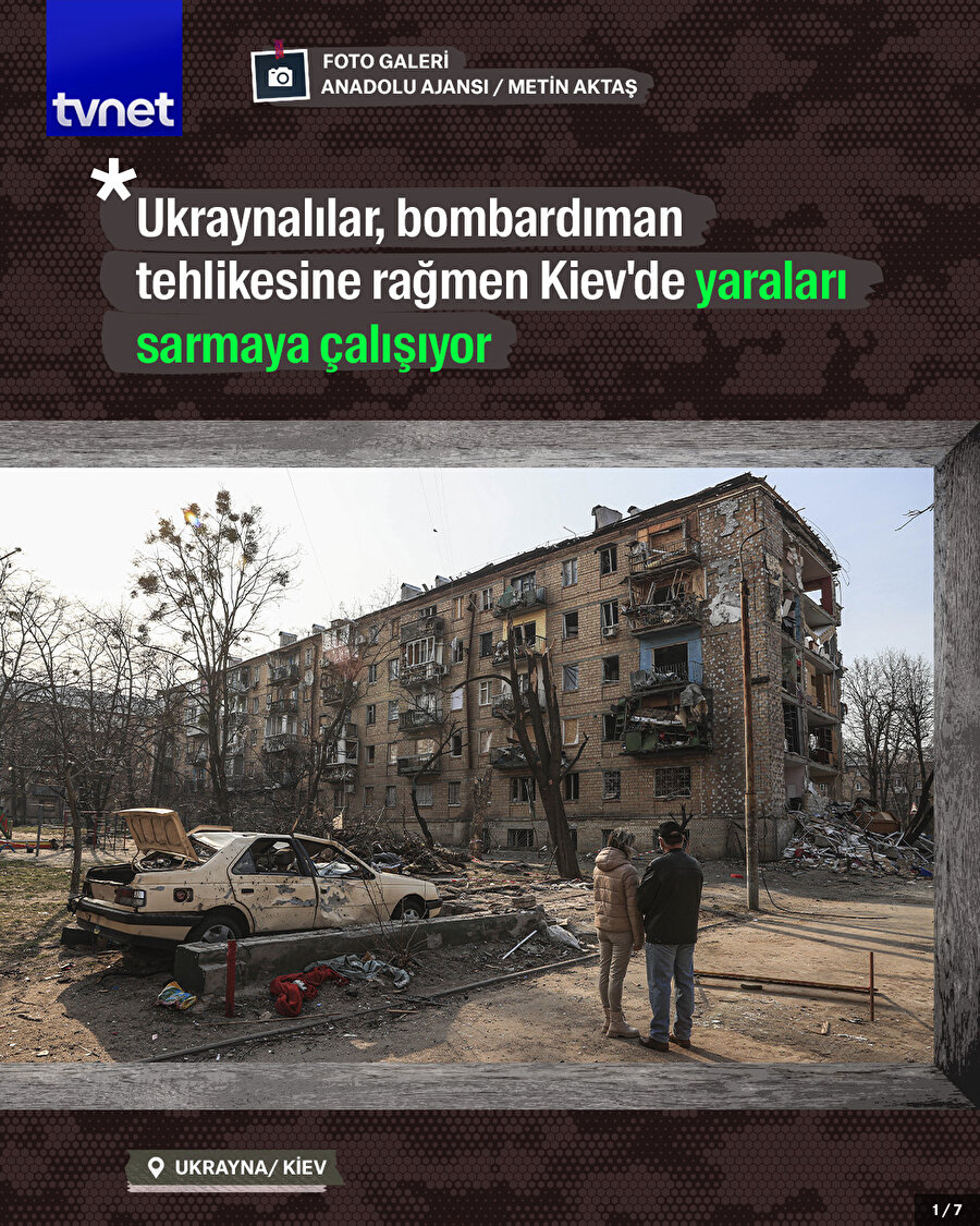 Ukraynalılar, bombardıman tehlikesine rağmen Kiev'de yaraları sarmaya çalışıyor