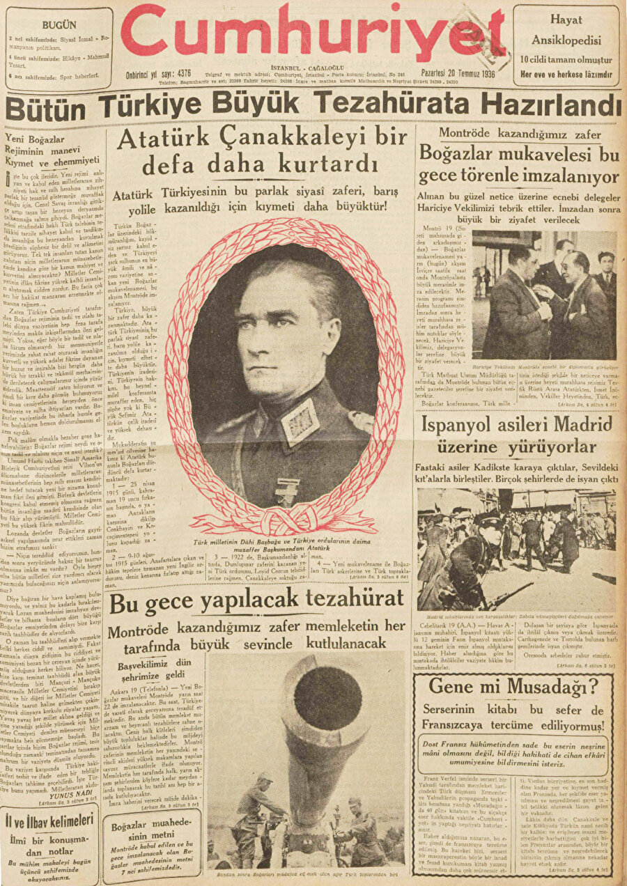 20 temmuz 1936 tarihli Cumhuriyet gazetesi̇.
