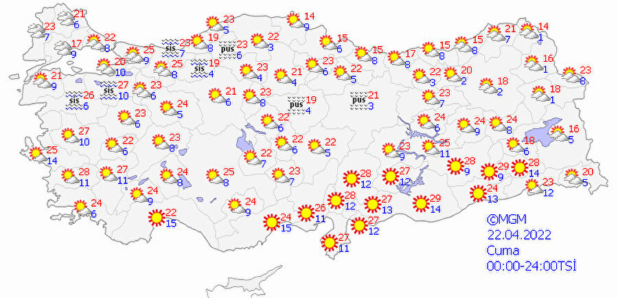 22 Nisan 2022 hava durumu tahmin haritası