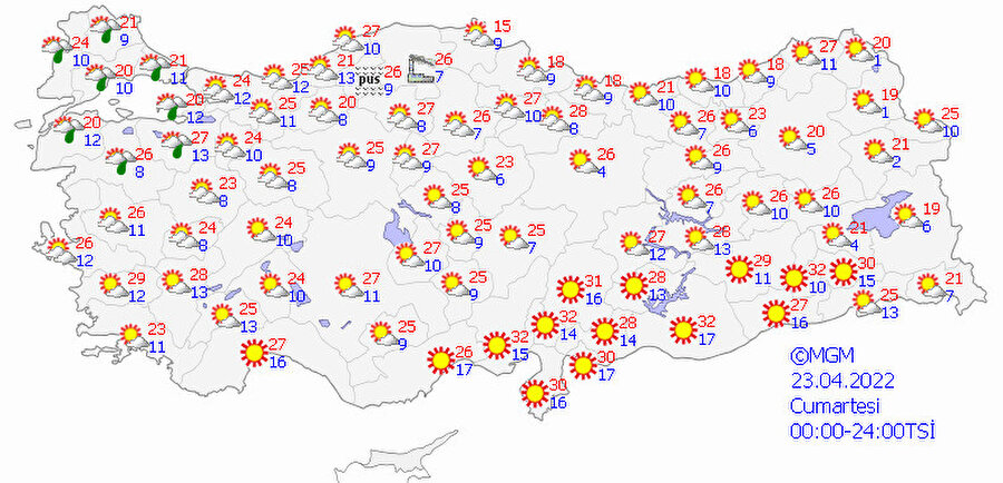 23 Nisan 2022 hava durumu tahmin haritası