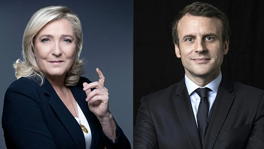Aşırı sağcı aday Marine Le Pen, Cumhurbaşkanı Emanuel Macron