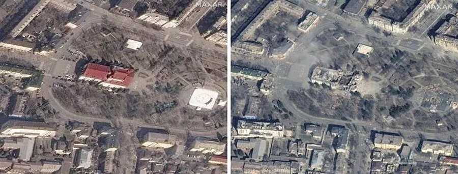 Rusların vurduğu Mariupol tiyatro salonunun uydu görüntüleri