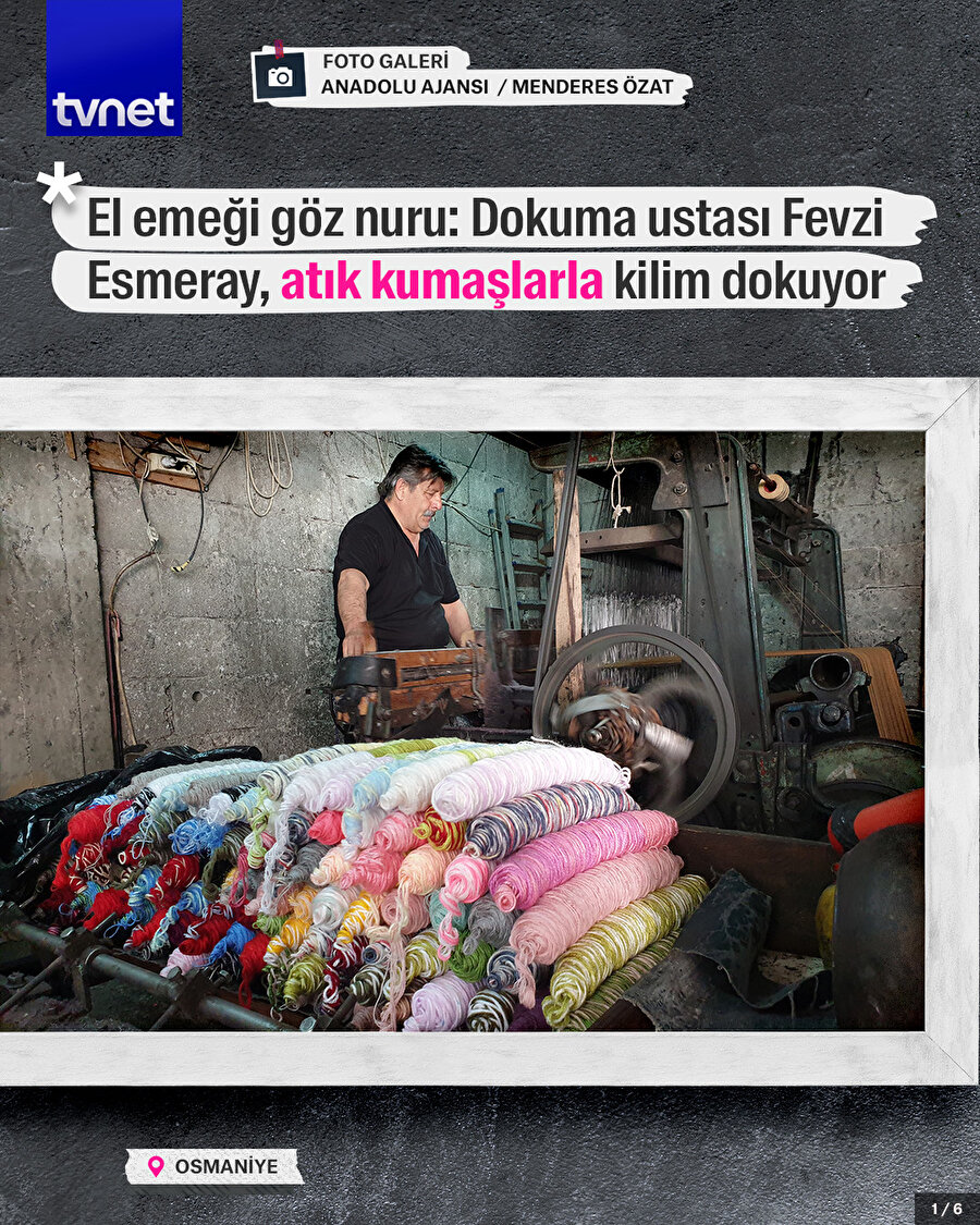 El emeği göz nuru: Dokuma ustası Fevzi Esmeray, atık ip ve kumaşlarla kilim dokuyor
