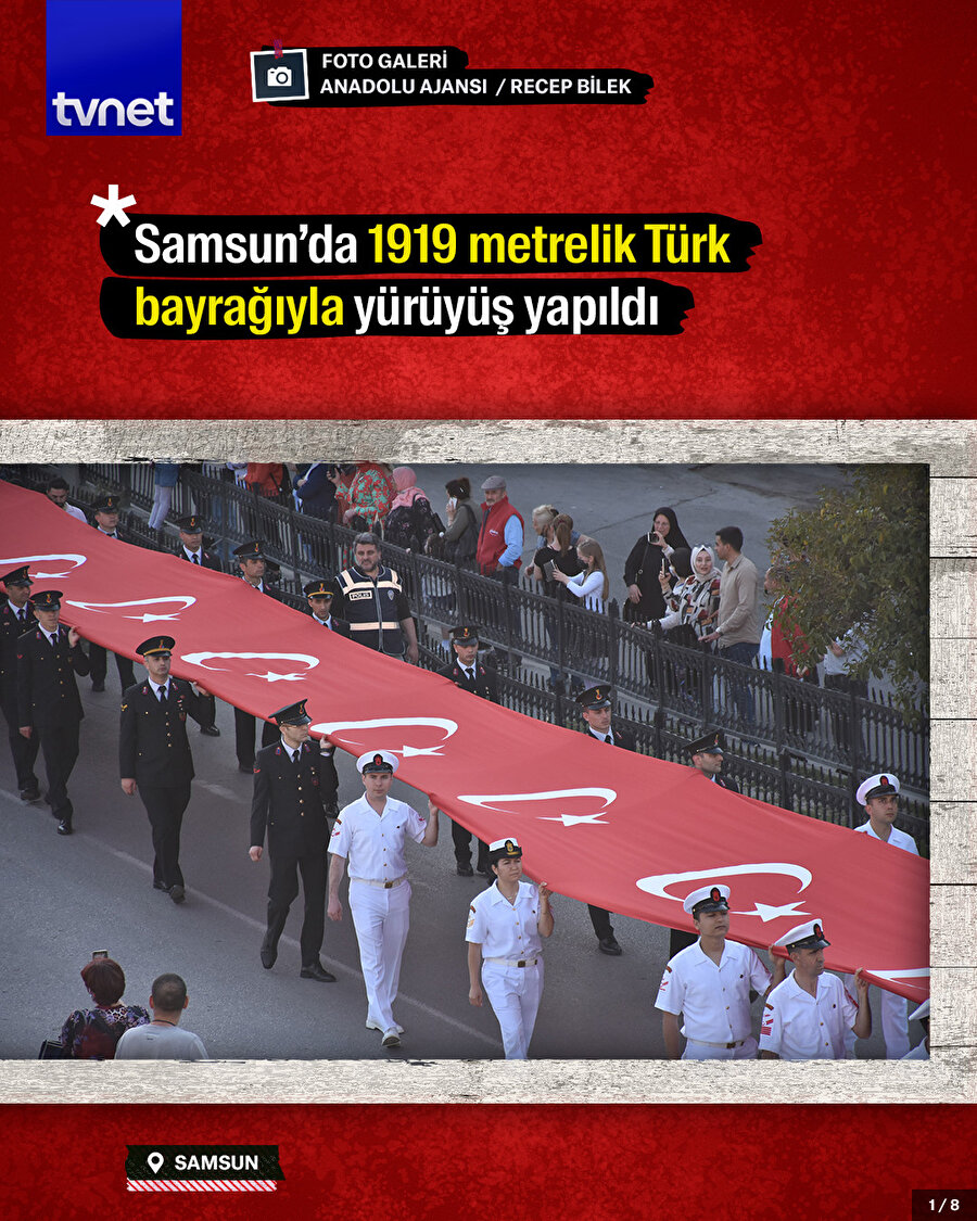 Samsun'da 1919 metrelik Türk bayrağıyla yürüyüş yapıldı