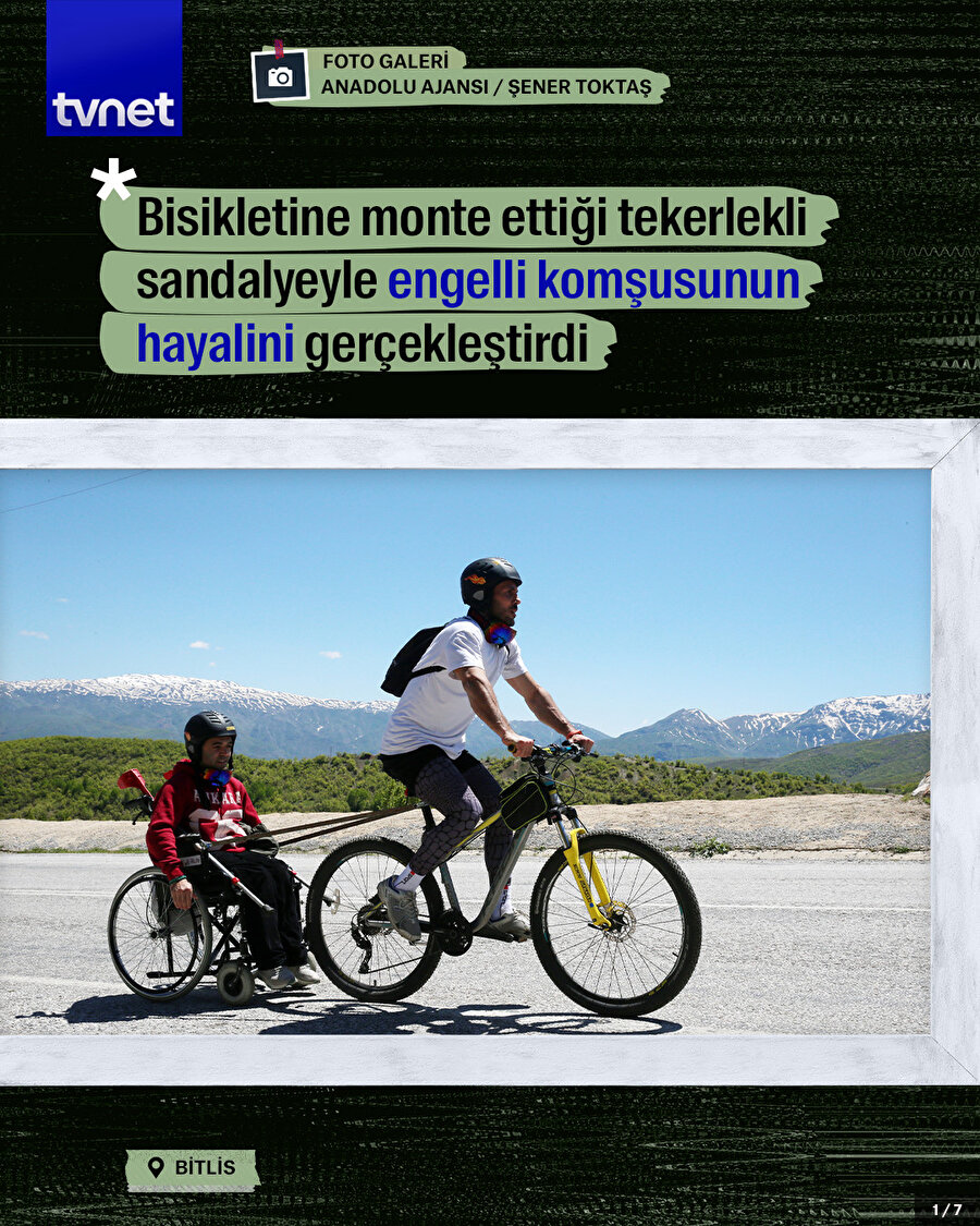 Bisikletine monte ettiği tekerlekli sandalyeyle komşusunun hayalini gerçekleştirdi