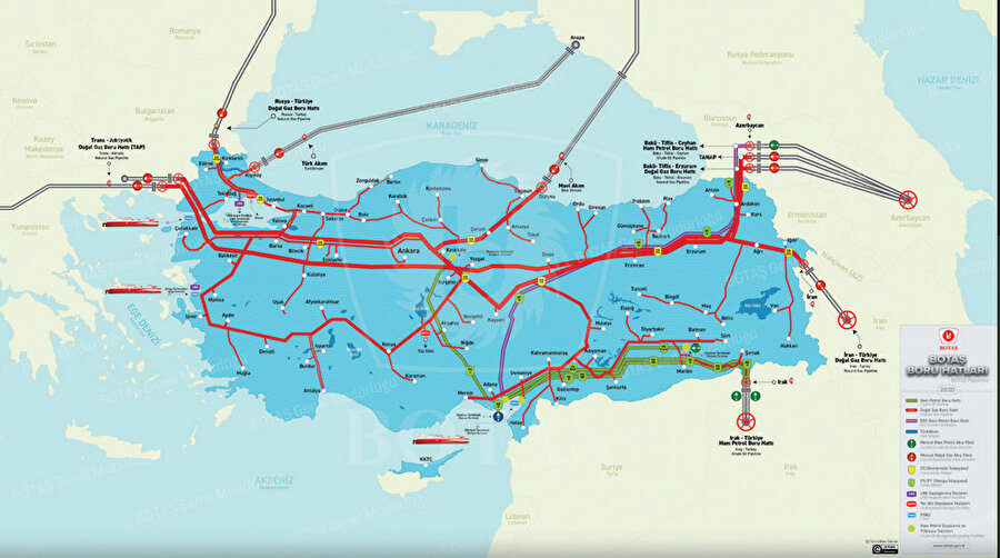 Türkiye doğalgaz boru hatları.