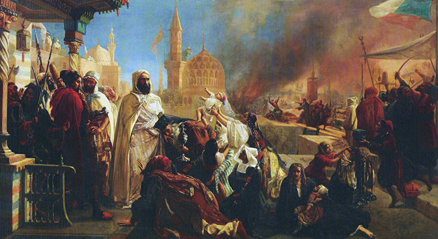 Jan-Baptist Huysmans tarafından Dürzi isyanları sırasında birçok Hristiyanı katliamdan kurtarırken resmedilen Abdulkâdir. 