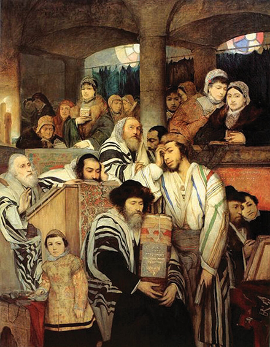 » Yom Kippur: Yahudiler için yılın en kutsal zamanı olan Yom Kippur, kefaret ve tövbe günüdür. Gün boyunca yapılan beş ayinle kutlanan Yom Kippur’da Yahudiler oruç da tutmaktadır. Maurycy Gottlieb’in 1878 yılında yaptığı yandaki tabloda Yom Kippur kutlamaları tuvale böyle aktarılmıştır.