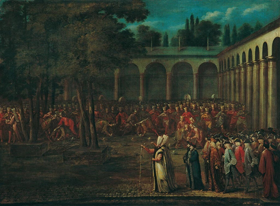 Elçi Alayının Topkapı Sarayı İkinci Avlusundan Geçişi - Jean Baptiste Van Mour