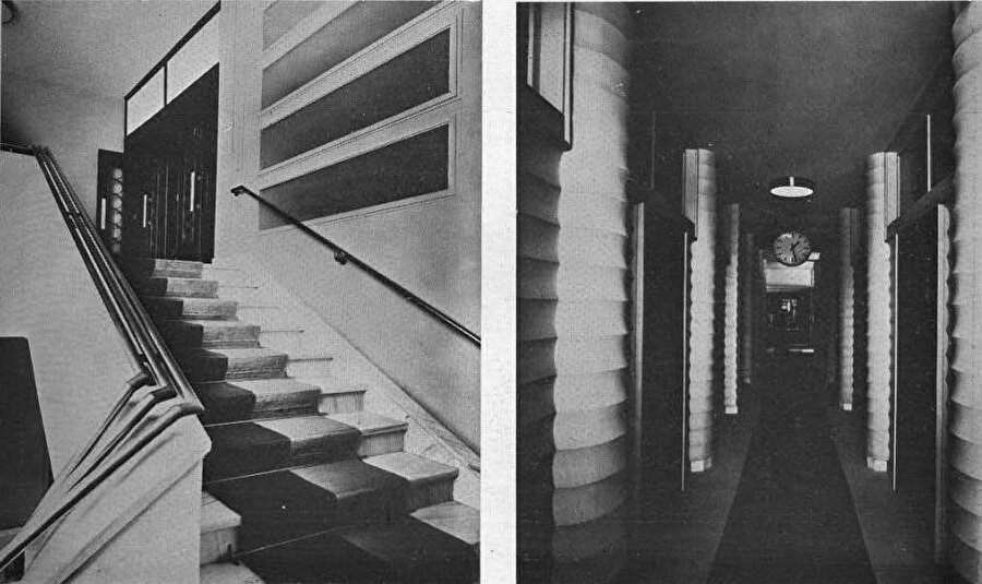 Yapının esas merdiveni ve banka katında yer alan hol, Fotoğraflar: Arkitekt Dergisi.