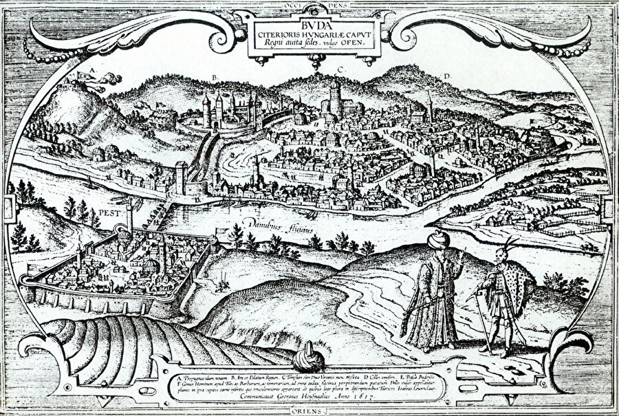 G. Houfnagel’in 1617’de Buda ve Peşte’yi gösteren bir gravürü.