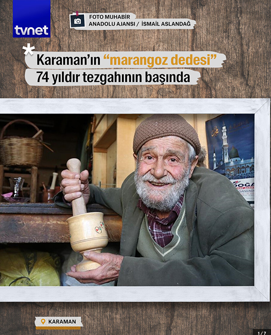 Karaman’ın “marangoz dedesi” 74 yıldır tezgahının başında