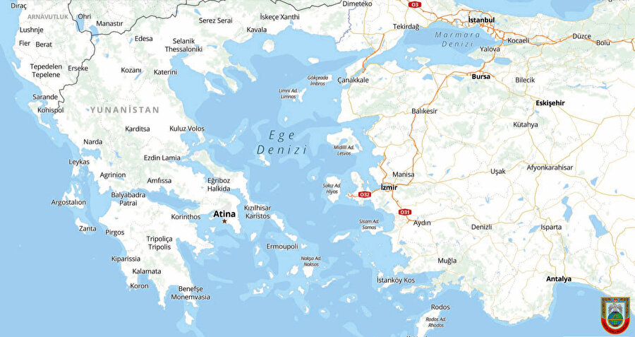 Yunanistan. - Türkiye - Ege haritası.