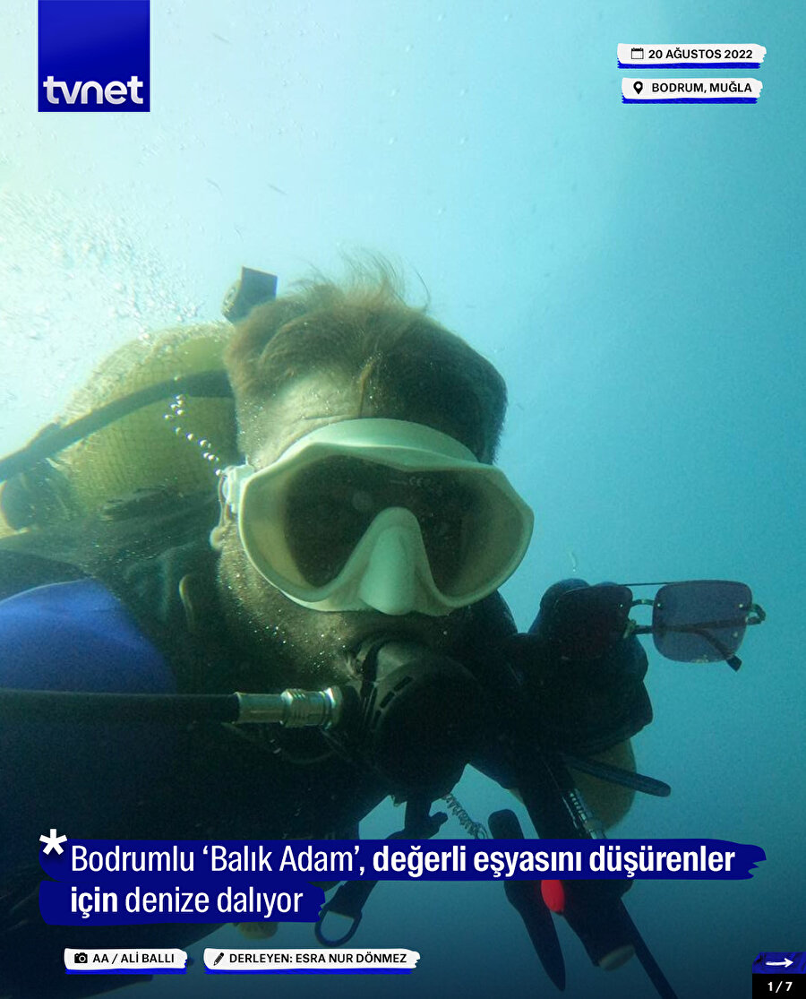 Bodrumlu ‘Balık Adam’, değerli eşyasını düşürenler için denize dalıyor