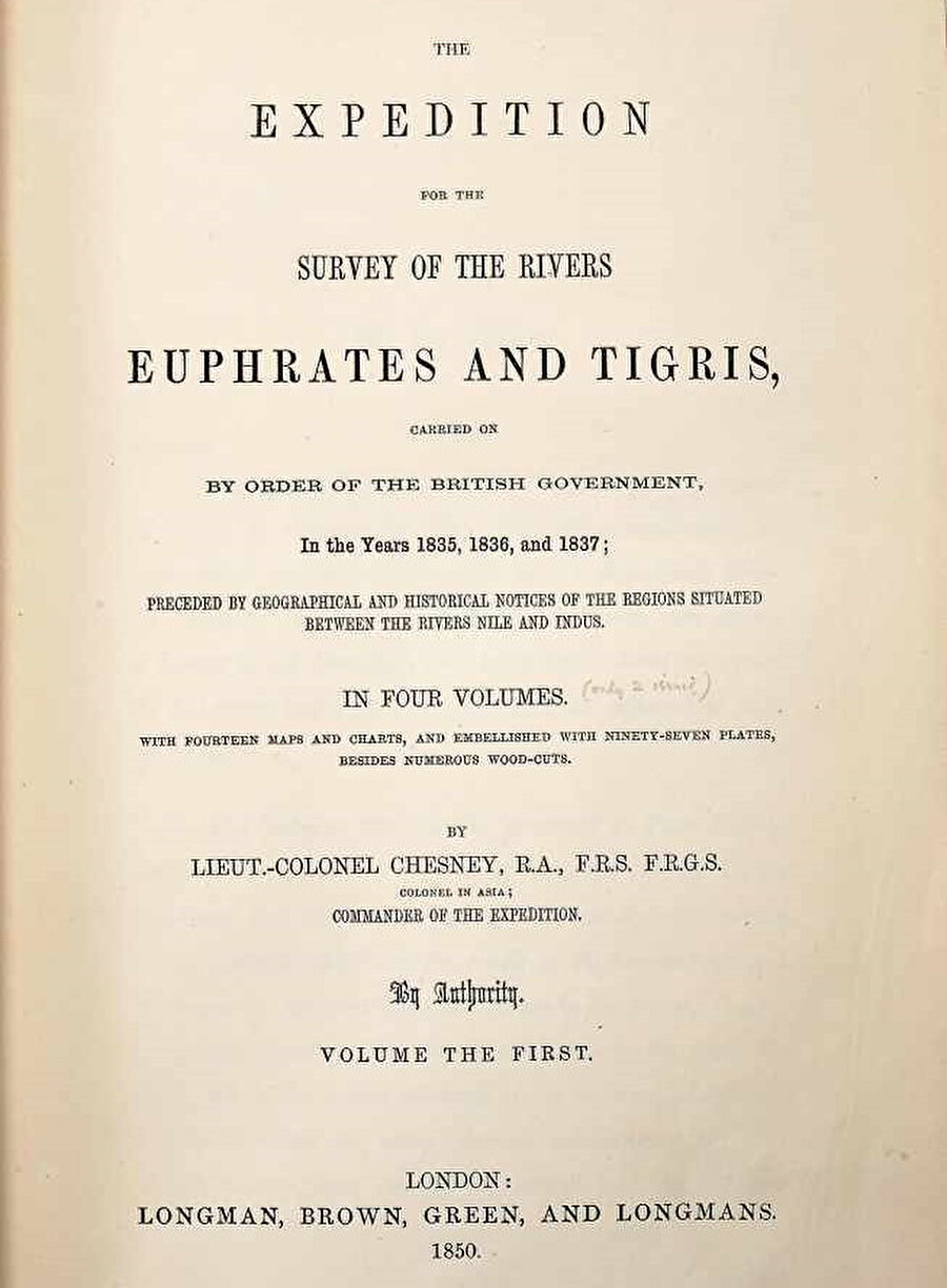 Chesney’in Narrative of the Euphrates Expedition (Fırat Keşfi Anlatısı) eserinin kapağı.
